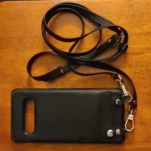 Pebbled Black Leather Samsung S10+ Crossbody Case - like Bandolier